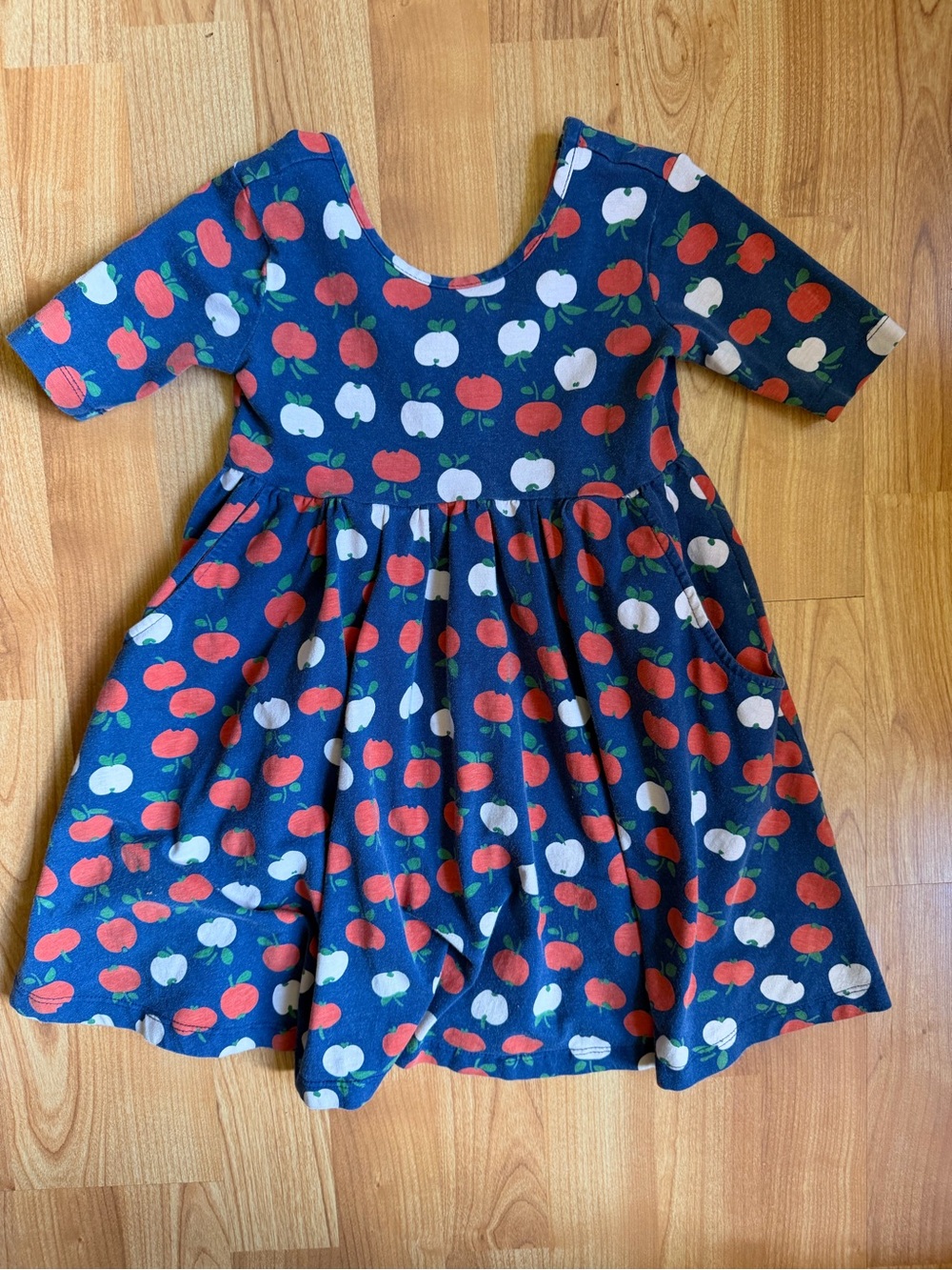 Girls Navy Apple Print Twirl Dress - Blue and Red